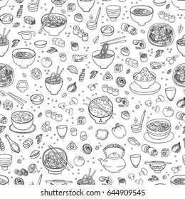 Seamless Japanese food pattern, asian kitchen background