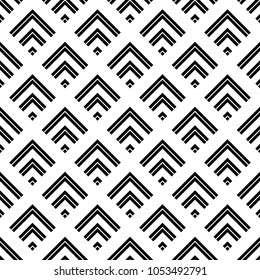 Seamless japanese mountains pattern. Repeated chevrons, angle brackets, rhombuses background. Squama ornament. Scales image. Ancient window tracery motif. Digital paper for textile print. Vector art.