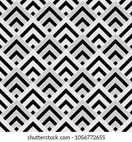Seamless japanese mountains pattern. Repeated chevrons, angle brackets, diamonds background. Squama ornament. Scales image. Ancient window tracery motif. Digital paper for textile print. Vector art.