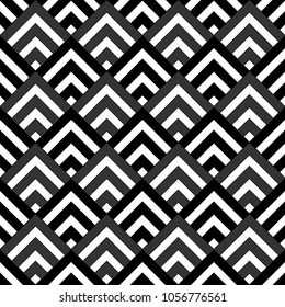 Seamless japanese mountains pattern. Repeated chevrons, angle brackets, diamonds background. Squama ornament. Scales image. Ancient window tracery motif. Digital paper for textile print. Vector art.
