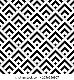 Seamless japanese mountains pattern. Repeated chevrons, angle brackets, diamonds background. Squama ornament. Scales image. Ancient window tracery motif. Digital paper for textile print. Vector art.