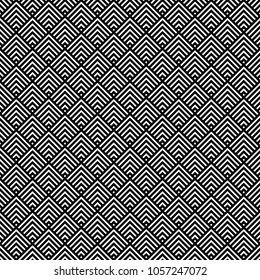 Seamless japanese mountains pattern. Repeated chevrons, angle brackets, diamonds background. Squama ornament. Scales image. Ancient ethnic mosaic motif. Digital paper for textile print. Vector art.