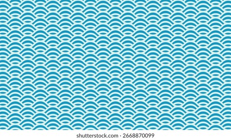 A seamless Japanese ocean wave pattern in a refreshing turquoise and white color scheme. This vibrant vector graphic is ideal for textiles, traditional designs, and dynamic backgrounds