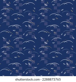 seamless Japanese pattern of dragonflies and grass