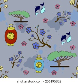 Seamless Japanese pattern grey color