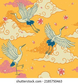 seamless japanese pattern heron bird