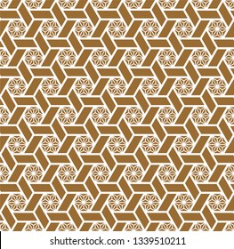 Seamless japanese pattern kumiko.Golden color background and white lines.Average and thick lines.For template,fabric,textile,wrapping paper,laser cut and engraving.Compound ornament