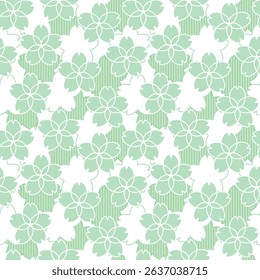 Seamless Japanese pattern in pastel green sakura theme, design asian background, wrapping paper, textile art, Fabric, Decorate