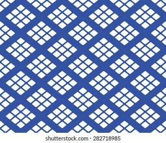 Seamless Japanese Pattern of Rhombus Shapes Composed of Nine Smaller Rhombus. White Patterns on Blue Background.