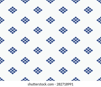 Seamless Japanese Pattern of Small  Rhombus Shapes Composed of Nine Smaller Rhombus. Blue Patterns on White Background.