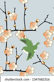 Seamless Japanese pattern.
Spring Japanese pattern.
Image illustration of plum blossoms.