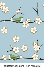 Seamless Japanese pattern.
Spring Japanese pattern.
Image illustration of plum blossoms.