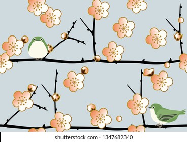 Seamless Japanese pattern.
Spring Japanese pattern.
Image illustration of plum blossoms.