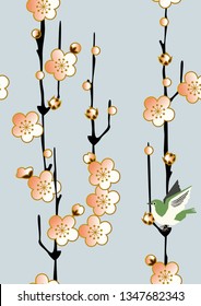 Seamless Japanese pattern.
Spring Japanese pattern.
Image illustration of plum blossoms.