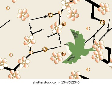 Seamless Japanese pattern.
Spring Japanese pattern.
Image illustration of plum blossoms.