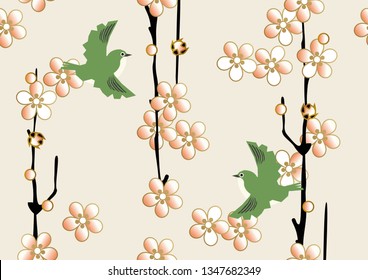 Seamless Japanese pattern.
Spring Japanese pattern.
Image illustration of plum blossoms.