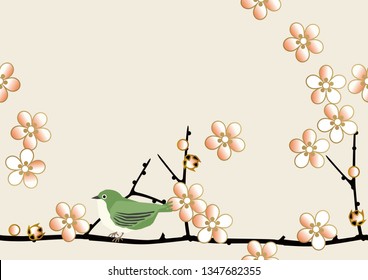 Seamless Japanese pattern.
Spring Japanese pattern.
Image illustration of plum blossoms.