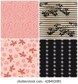 Seamless Japanese patterns set. Vintage, retro pattern set. Template for design textile, cards, notebook, poster. 