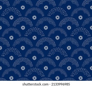 Seamless Japanese Seigaiha Wave Pattern. Textured concentric circle background 