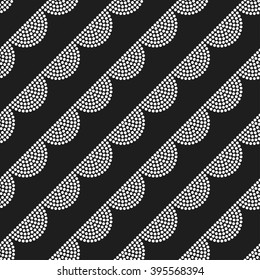 Seamless Japanese style Half-circle pattern. Dotted pattern. Fish-scale mosaic background. Oriental background. Korean ornament. Abstract Black and White Background. Grid. Dots.Vector Regular Texture.