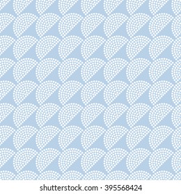 Seamless Japanese style Half-circle pattern. Dotted pattern. Fish-scale mosaic background. Oriental background. Korean ornament. Abstract monochrome Blue Background. Grid. Dots.Vector Regular Texture.