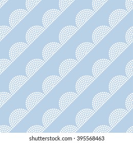 Seamless Japanese style Half-circle pattern. Dotted pattern. Fish-scale mosaic background. Oriental background. Korean ornament. Abstract monochrome Blue Background. Grid. Dots.Vector Regular Texture.