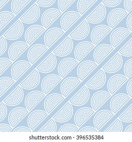 Seamless Japanese style Half-circle pattern. Dotted pattern. Fish-scale mosaic background. Oriental background. Korean ornament. Abstract monochrome Blue Background. Grid. Dots.Vector Regular Texture.