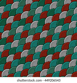 Seamless Japanese vintage style half-circle dotted pattern. Fish-scale mosaic motif. Oriental background. Korean ornament. Abstract Colorful Background. Vector Illustration.