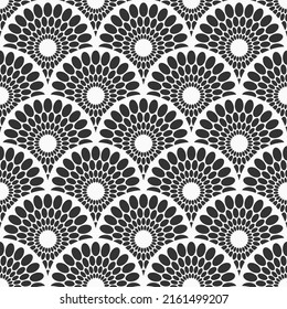Seamless japanese vintage vector pattern. Repeating circles, round ornaments. Stylish texture. Asian ornamental seamless pattern. Black and white oriental background.