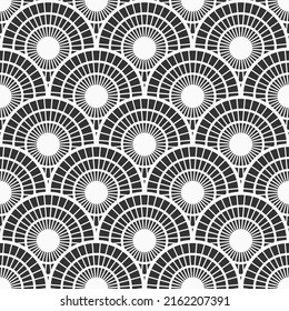 Seamless japanese vintage vector pattern. Repeating striped circles, round ornaments. Stylish texture. Asian ornamental seamless pattern. Monochrome oriental background.