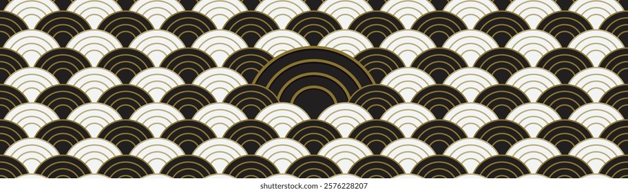 Seamless Japanese wave pattern, abstract art in style
