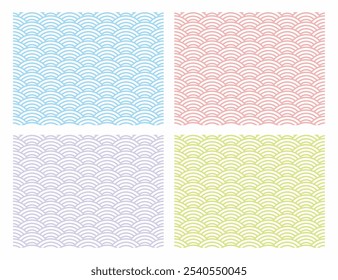 Patrón de onda japonés sin fisuras para el conjunto de Vector de fondo. Textura de onda china en color pastel en mal estado.  