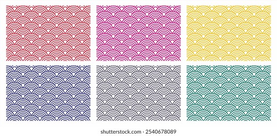 Seamless Japanese wave pattern for background vector set. Chinese wave texture, rounded pattern background.