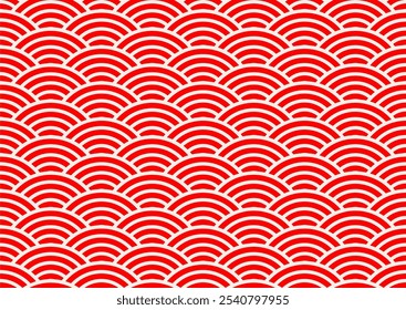 Seamless Japanese wave pattern for background. Chinese wave texture, red rounded pattern background.