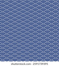 Seamless Japanese Wave Pattern with Blue and White Traditional Design