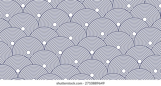 Patrón de onda japonés sin costuras en azul y blanco, inspirado en el diseño tradicional de Seigaiha, perfecto para textiles, fondos y proyectos decorativos