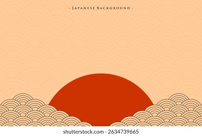 Padrão de onda japonês contínuo com nascer do sol, fundo de vetor oriental tradicional