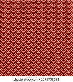 Seamless Japanese Wave Pattern with Red and Gold Traditional Design