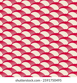 Seamless Japanese Wave Pattern in Red and Beige - Traditional Asian Design