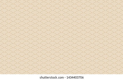 Seamless japanese wave pattern. Repeating ocean water curve chinese texture. Gold and white line art vector illustration. Vintage geometric shape background. Retro sea ornament - Shutterstock ID 1434403706
