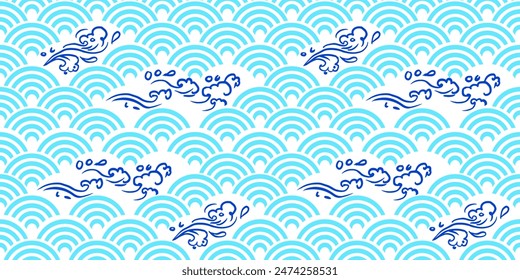 Seamless japanese waves pattern vector