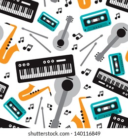 Seamless jazz music instrument illustration background pattern in vector