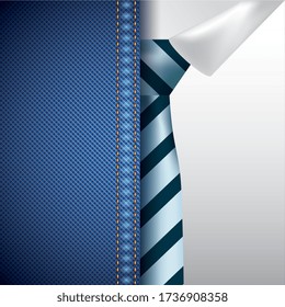 seamless jean texture and elegant men's shirt with tie. vector illustration