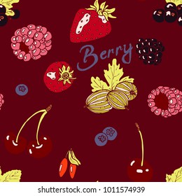 Seamless juicy berry pattern in vector