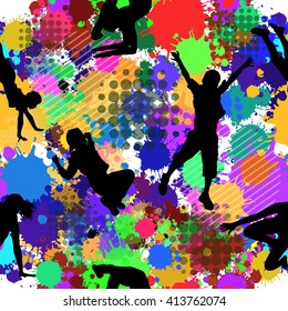 seamless jumping children silhouettes. Vector