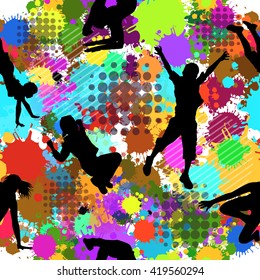 seamless jumping children silhouettes. Vector