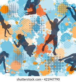seamless jumping children silhouettes. Vector