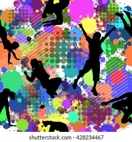 seamless jumping children silhouettes. Vector