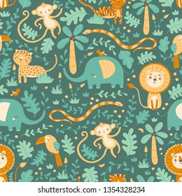 seamless jungle animals Vector pattern