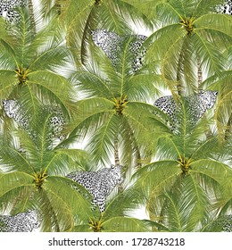 seamless Jungle  pattern palm trees and tiger pattern